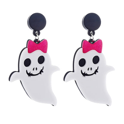 Ghost with Bow Acrylic Drop Earrings Women Travel Fashion Cartoon Earrings