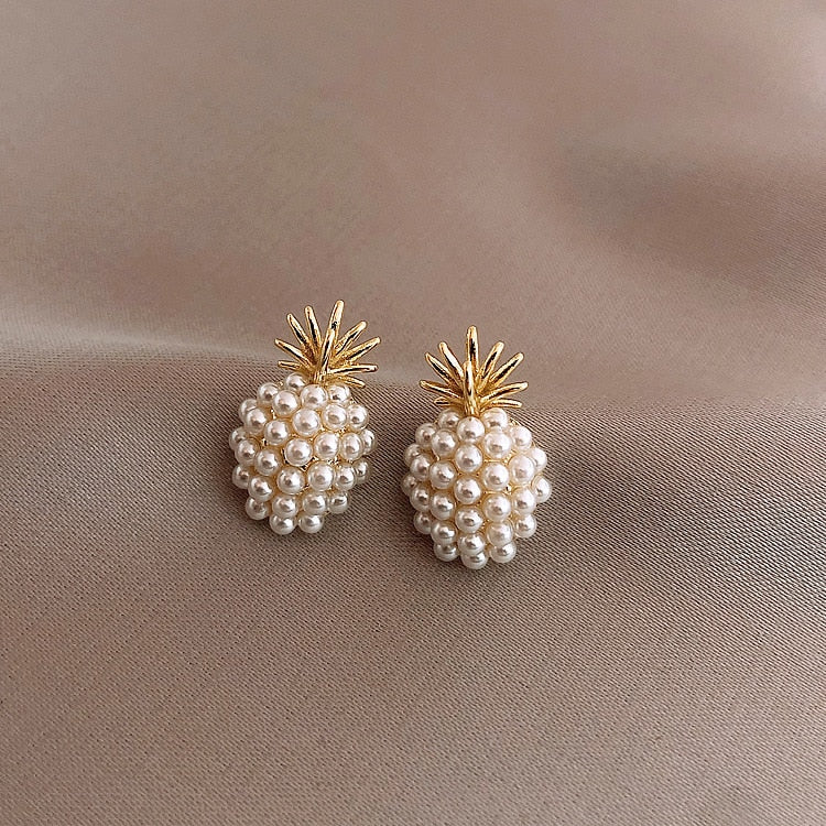 Pearl Pineapple Stud Earrings Fashion Elegant Women Creativity Earrings