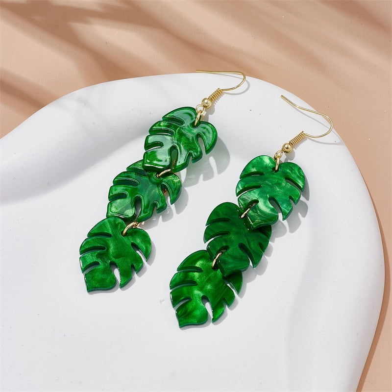 Tropical Plant Leaf Dangle Earrings Women Travel Fashion Cartoon Earrings