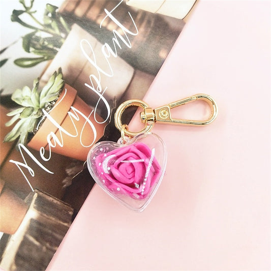 7 Colors Romantic Rose Flower Keychains Charms Transparent Eternal Flower Key