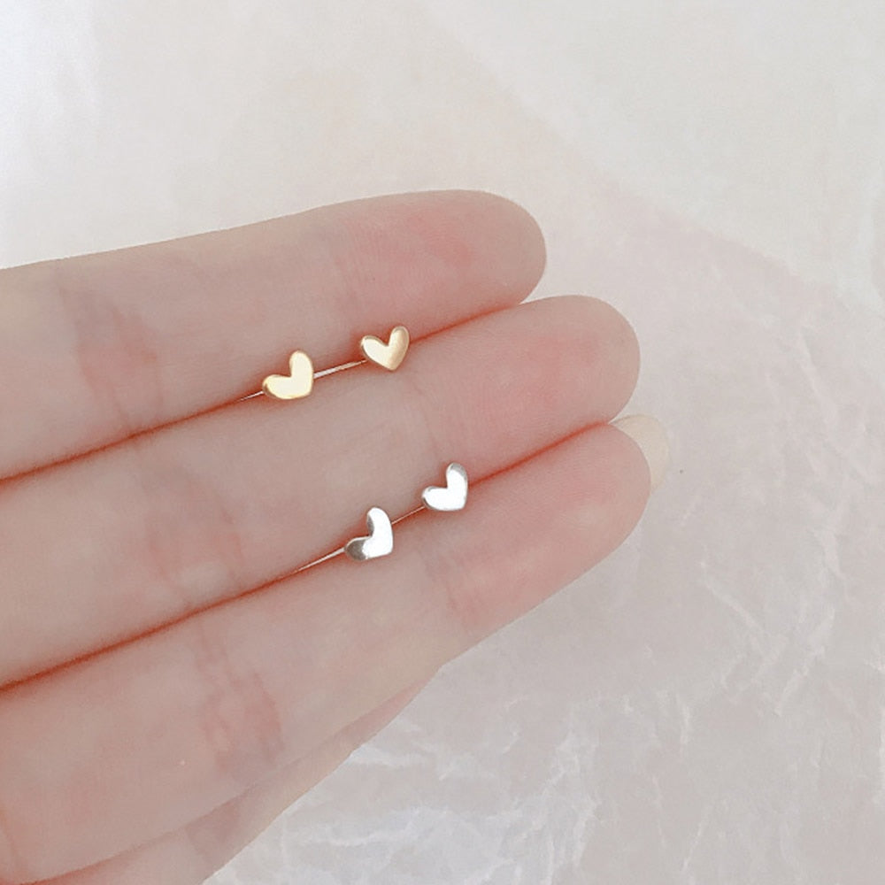 Mini Small Love Heart Stud Earrings For Women Metal Jewelry Trendy Tiny Ear