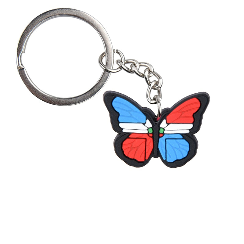 12 Styles Butterfly NationalFlag Key Pendant Soft Silicone Metal Key Chains