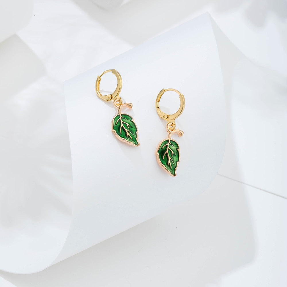 Green Leaf Drop Earrings Jewelry For Women Fashion Accessories Trendy Girl Gift