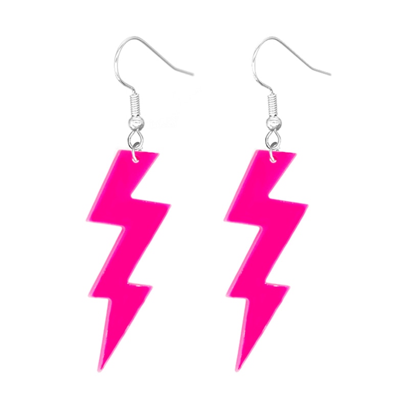 Pink Acrylic Lightning Drop Earrings Women Art Fashion Cartoon Earrings Creative