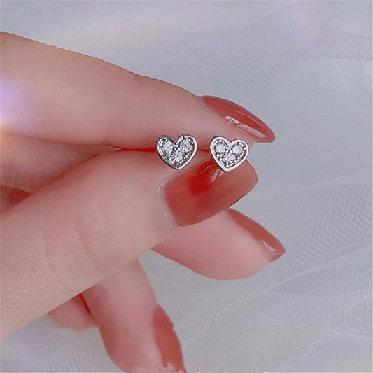 Silver-colored Heart Stud Earrings Woman Elegant Earring Fashion Modern Jewelry