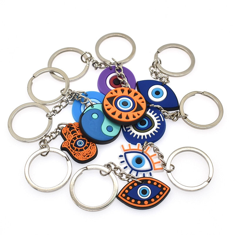 29 Styles Lucky Evil Eye Hand Hamsa Pendant Keychain Cartoon Key Holder Car