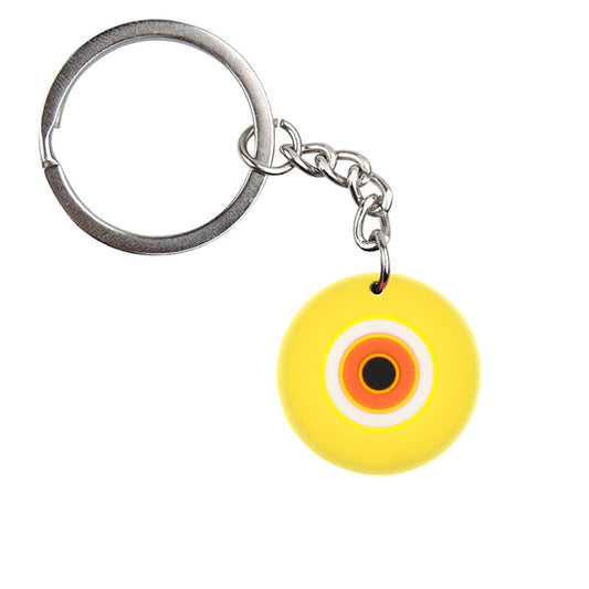 Round Yellow Lucky Evil Eye Keychain Cartoon Key Holder Car handbag Keyring Gift