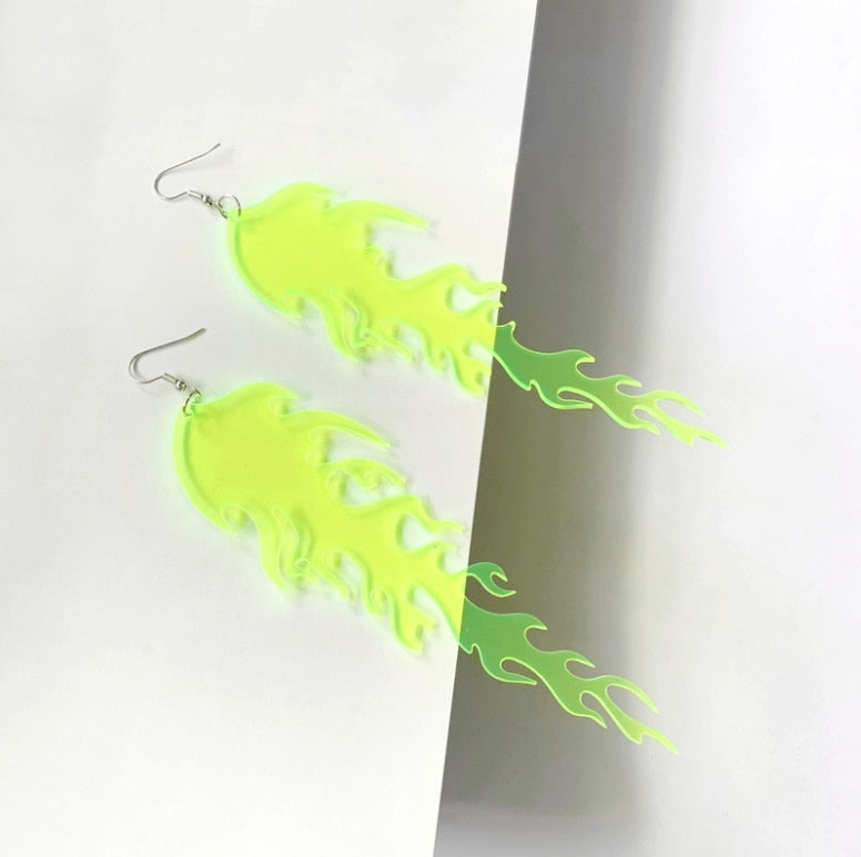 Acid Green Flame Drop Earrings Hip Hop Art Women Party Jewelry Ear Fashion