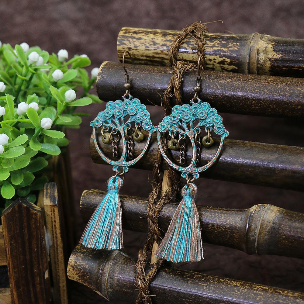 15 Styles Blue Vintage Geometric Boho Fringed Big Ethnic Dangle Earrings Women