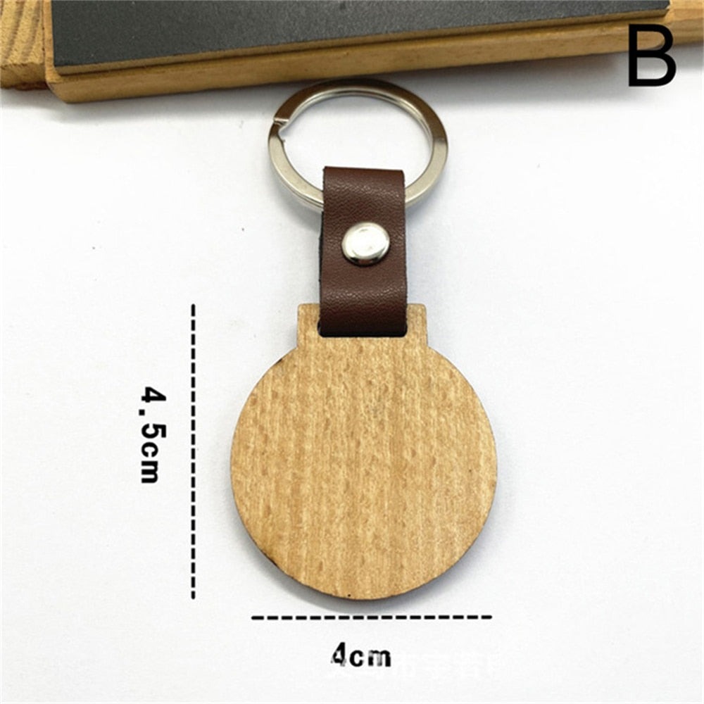 10 Styles Wooden Keychain Geometric House Car Shape Leather Wood Keyring Bag