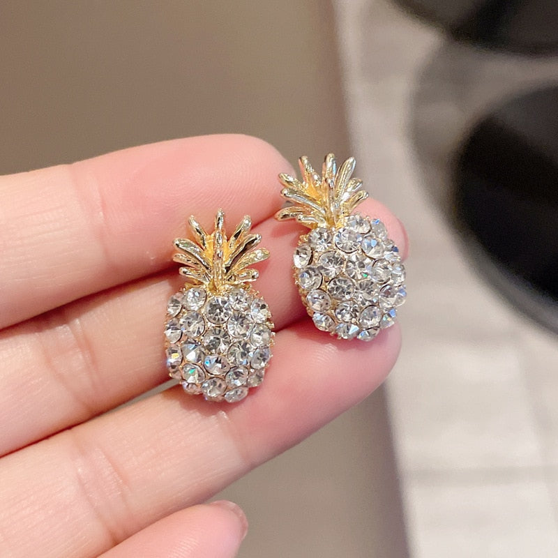 Rhinestone Pineapple Stud Earrings Fashion Elegant Women Creativity Earrings