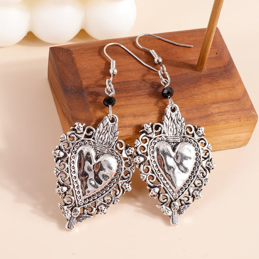 Textured Heart Design Drop Earrings Women Creativity Jewelry Cute Earring Girls