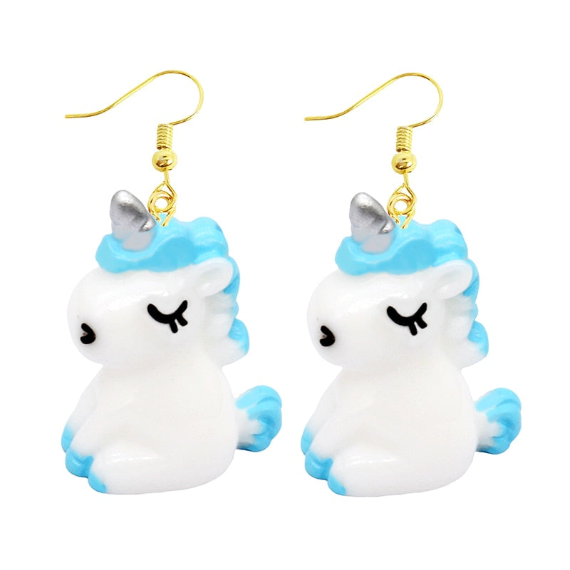 White and Blue Unicorn Dangle Earrings Women Gifts Earring Cute Girls Eardrop