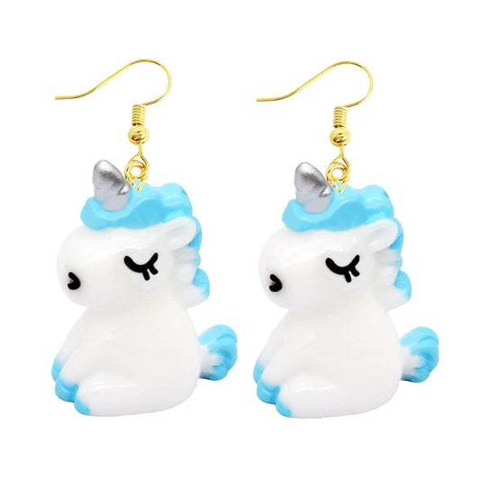 White and Blue Unicorn Dangle Earrings Women Gifts Earring Cute Girls Eardrop