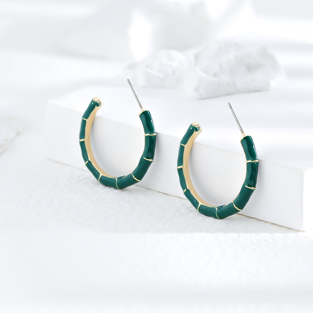 Green Bamboo Style Hoop Earrings Hip Hop Women Party Gift Jewelry Ear Fashion