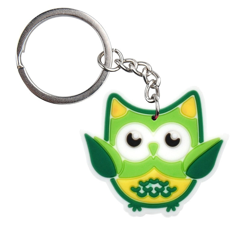 Lime Green Owl keychain Charm Cartoon Key Ring Gift Women Handbag Ornaments Car