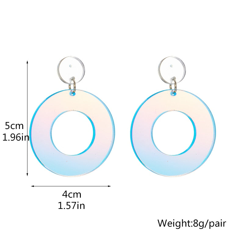 Holographic Acrylic Circle Dangle Earrings Women Travel Fashion Cartoon Earrings