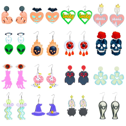 53 Styles Acrylic Halloween Heart Skull Pumpkin Eyes Drop Earrings Female Travel