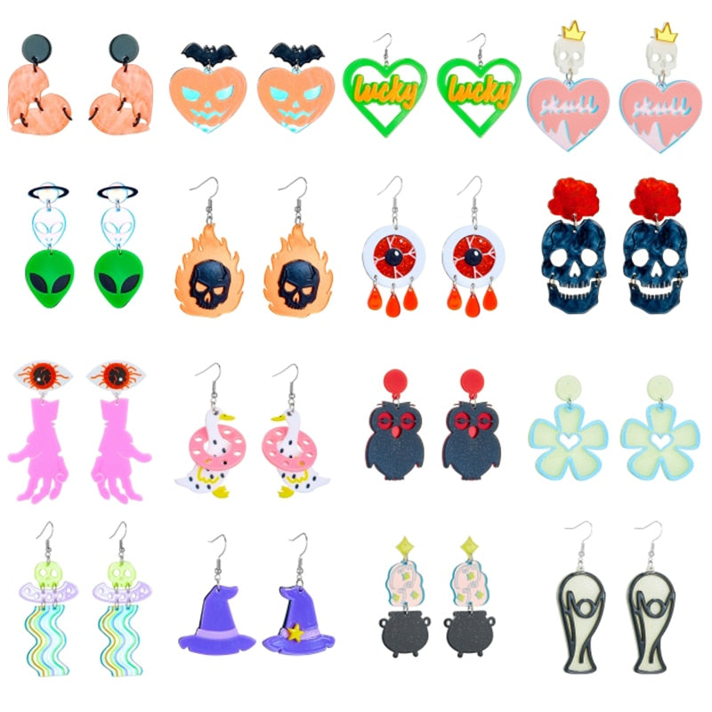 53 Styles Acrylic Halloween Heart Skull Pumpkin Eyes Drop Earrings Female Travel