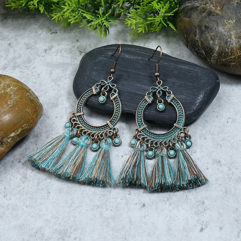 Textured Round Dangle Tassel Earrings Women Party Wedding Jewelry Dangle Gifts