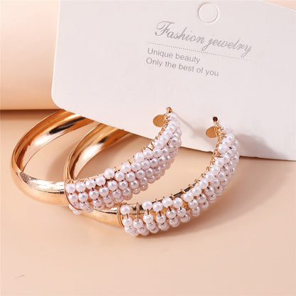 Metal Hoop Pearl Decor Earrings For Women Girl Fashion Modern Jewelry Gift