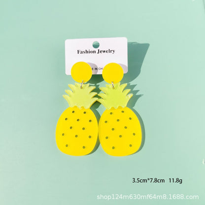 Yellow Pineapple Acrylic Drop Earrings Women Travel Fashion Cartoon Earrings