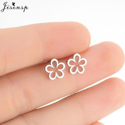 Hollow Flower Stainless Steel Earrings Women Jewelry Small Studs Gifts Earring