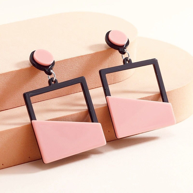 Pink Geometric Figure Lady Cute Dangle Earrings for Women Jewelry Girls Earrings