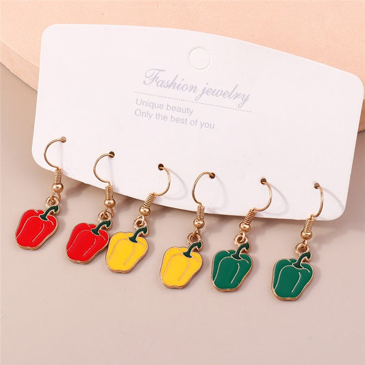 3 Pairs Mixed Color Bell Pepper Dangle Earrings for Girls Women Birthday Gift