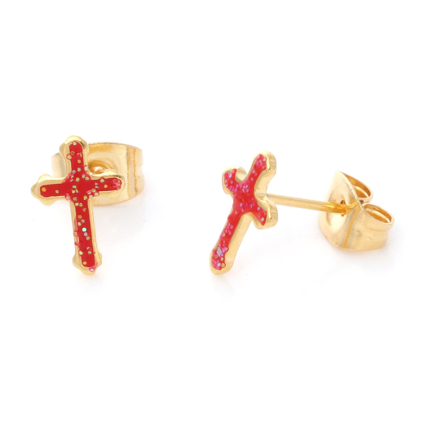 1 Pair Glitter Cross Stainless Steel Earrings Ear Post Stud Earrings Glitter