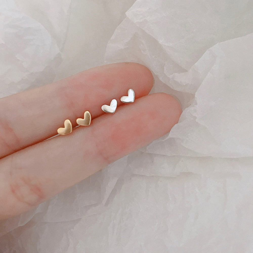 Mini Small Love Heart Stud Earrings For Women Metal Jewelry Trendy Tiny Ear