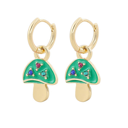 Green Mushroom Drop Earrings Cartoon Art Women Party Jewelry Ear Fashion Pendant