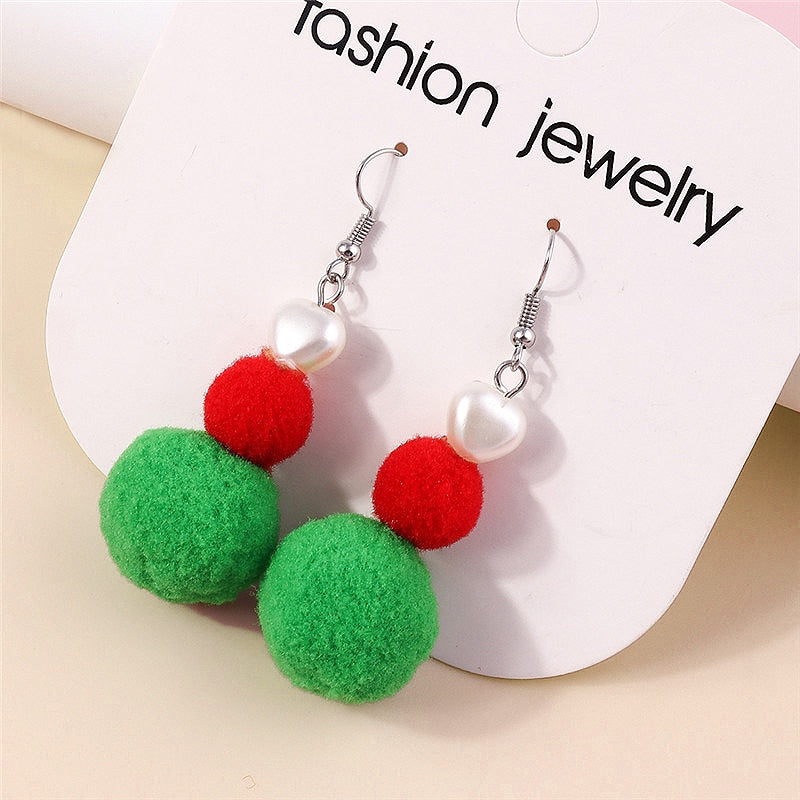 Green Red White Fluffy Balls Drop Earrings Women Charms Earring Fashion Creative