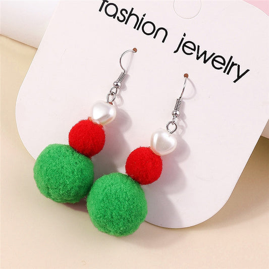 Green Red White Fluffy Balls Drop Earrings Women Charms Earring Fashion Creative