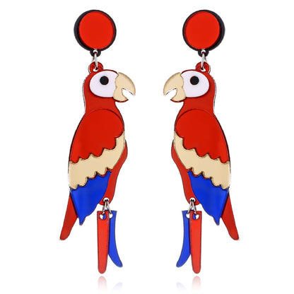 Red and Blue Parrot Acrylic Drop Earrings Women Travel Fashion Cartoon Earrings