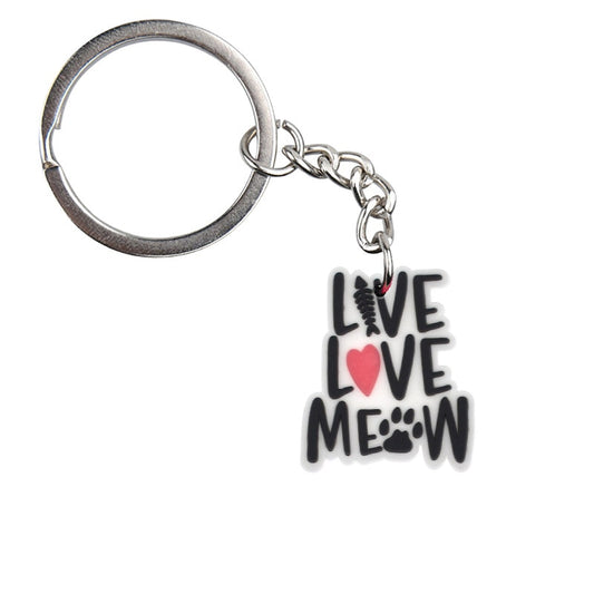 Live Love Meow Keychain Gift for Cat Owner Cartoon Creative Gift Key Holder