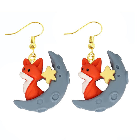 Fox Moon Star Dangle Earrings Women Gifts Earring Cute Girls Eardrop Jewelry