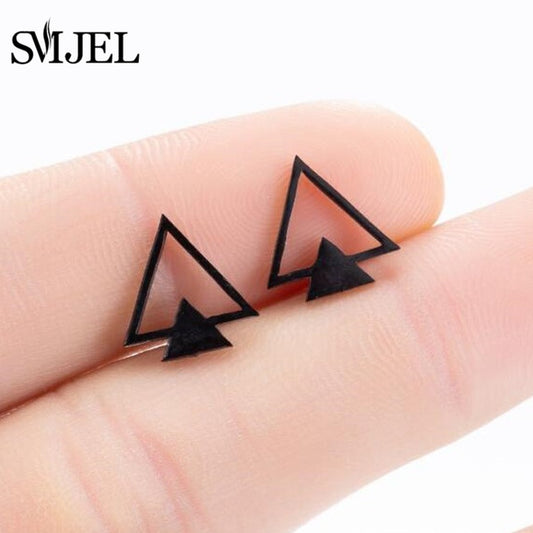 Triangle In Triangle Stainless Steel Earrings Women Jewelry Small Studs Gifts