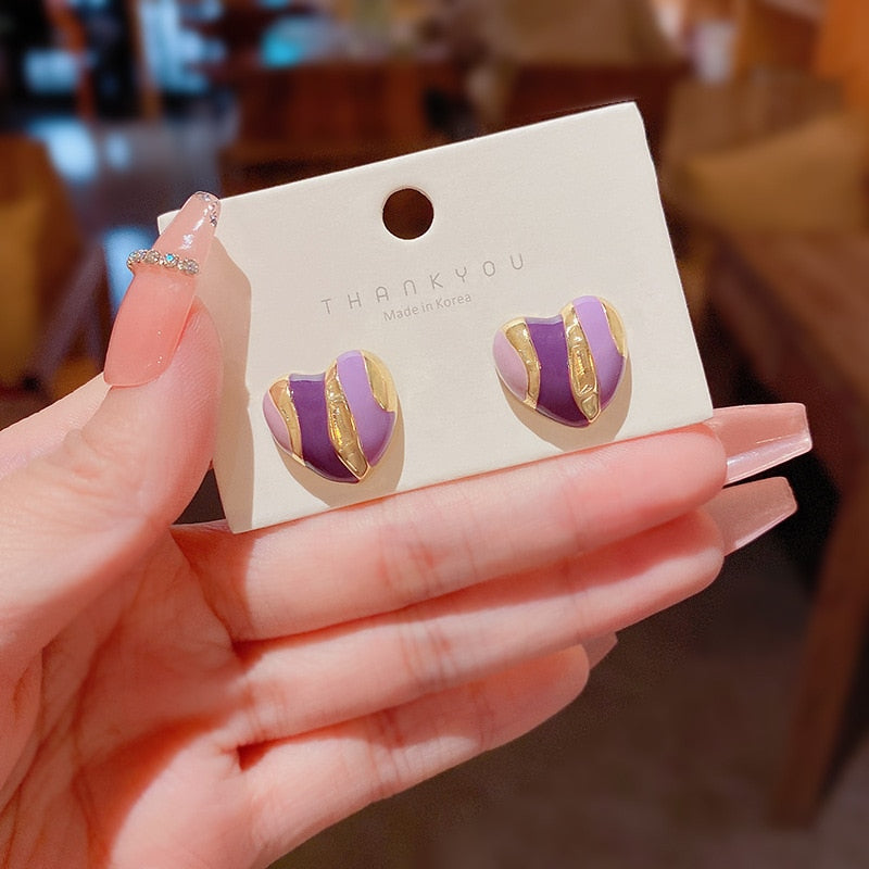 Purple Heart Geometric Stud Earrings Woman Exquisite Earring Accessories