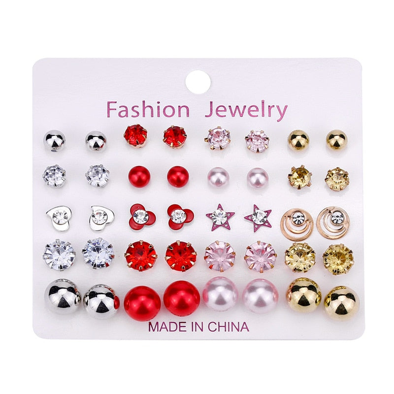 20 Pairs Silver Red Pink Gold Stud Earrings Women gift Earring Fashion Charm