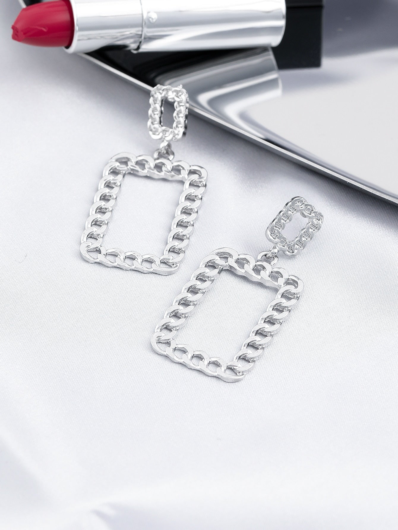 Rectangular Chain Patter Dangle Earrings Women Girl Fashion Trendy Jewelry
