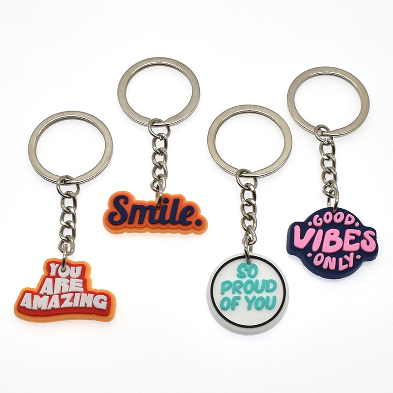 18 Styles PVC Inspirational Slogan Quote Keychain Car Keyring Cartoon Creative