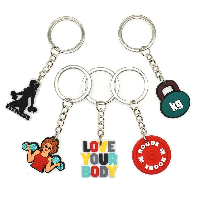 18 Styles Cartoon PVC Keychain Strength Sports Barbell Dumbbell Weight Fitness