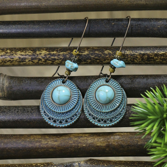 Round Turquoise Dangle Earrings Women Party Wedding Jewelry Dangle Gifts