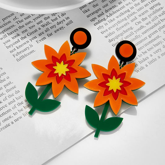 Orange Flower Drop Earrings Hip Hop Art Women Party Jewelry Ear Fashion Pendant