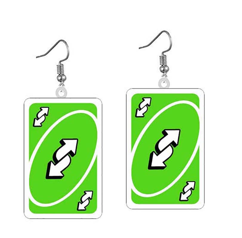 Uno Game Green Reverse Card Drop Earrings Hip Hop Women Party Gift Jewelry Ear