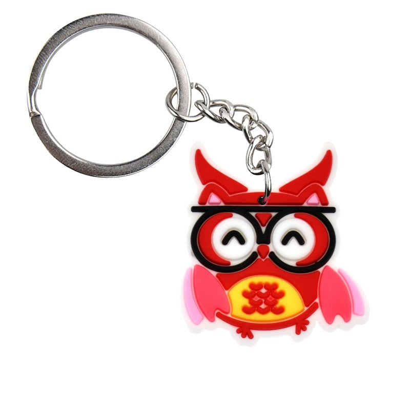 Red Owl keychain Charm Cartoon Key Ring Gift Women Handbag Ornaments Car