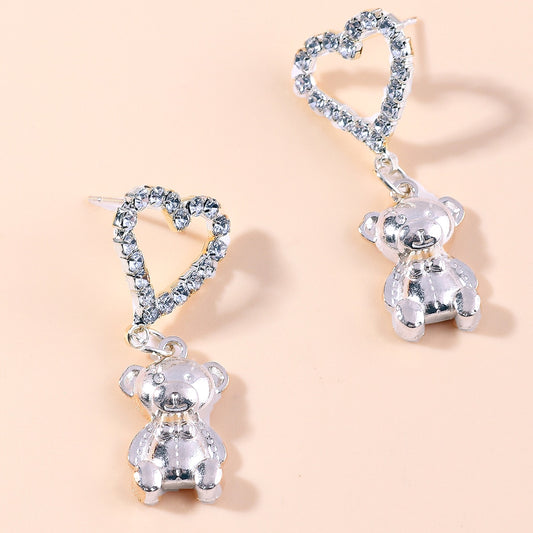 Metallic Bear Drop Earrings Women Creativity Jewelry Cute Earring Girls Gift