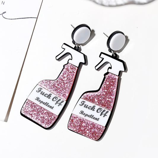 Pink Glitter Spray Bottle Drop Earrings Hip Hop Art Women Party Jewelry Ear