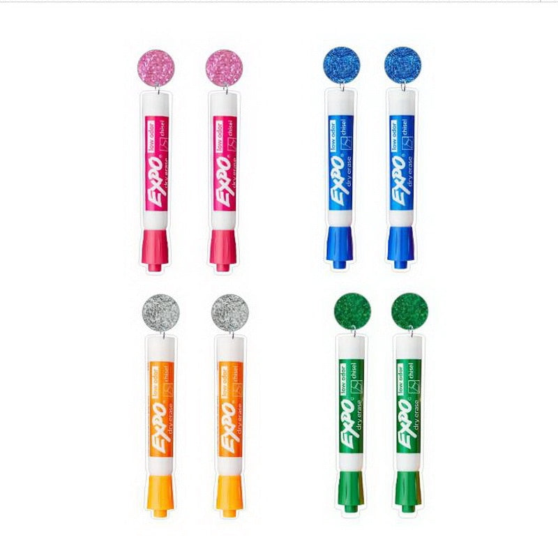 Orange Whiteboard Marker Pen Dangle Earrings Women Girl Fashion Trendy Jewelry